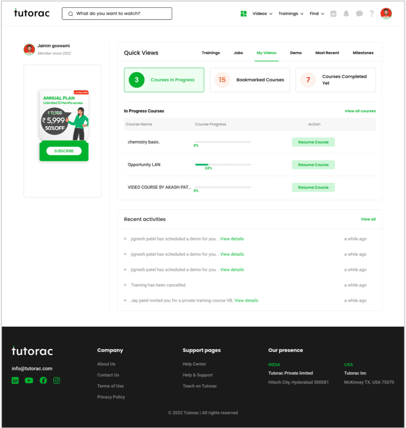 Tutorac Academy: Online Learning Platform designs