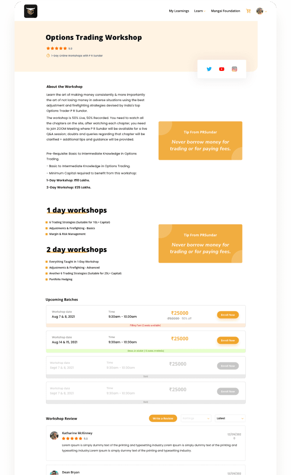 PR Sundar: e-Learning Platform for Trading Courses designs